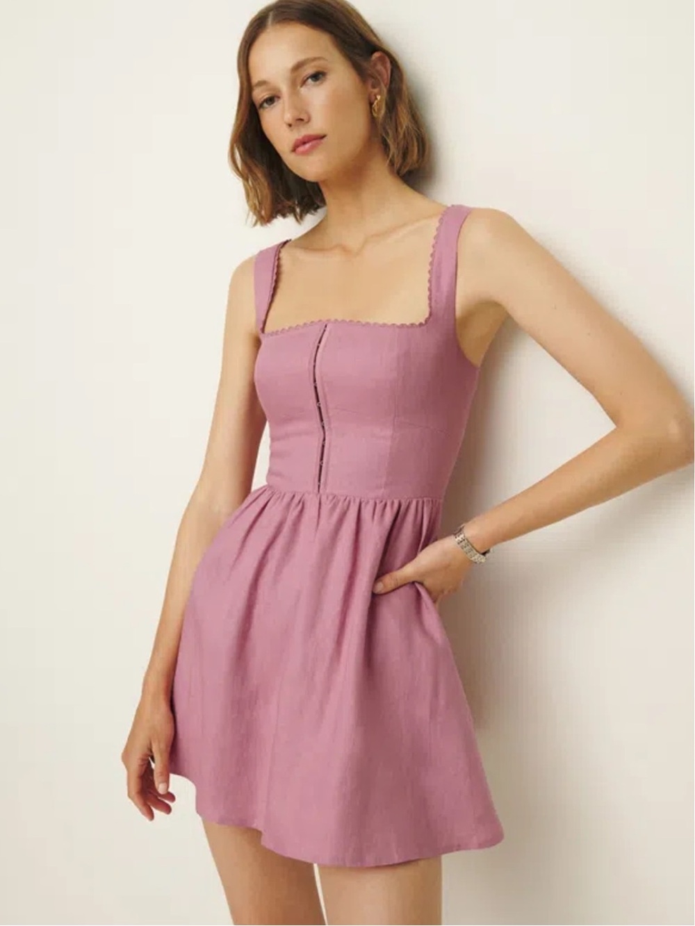 Reformation Rose Petal Linen Mini Dress - Dusty Rose